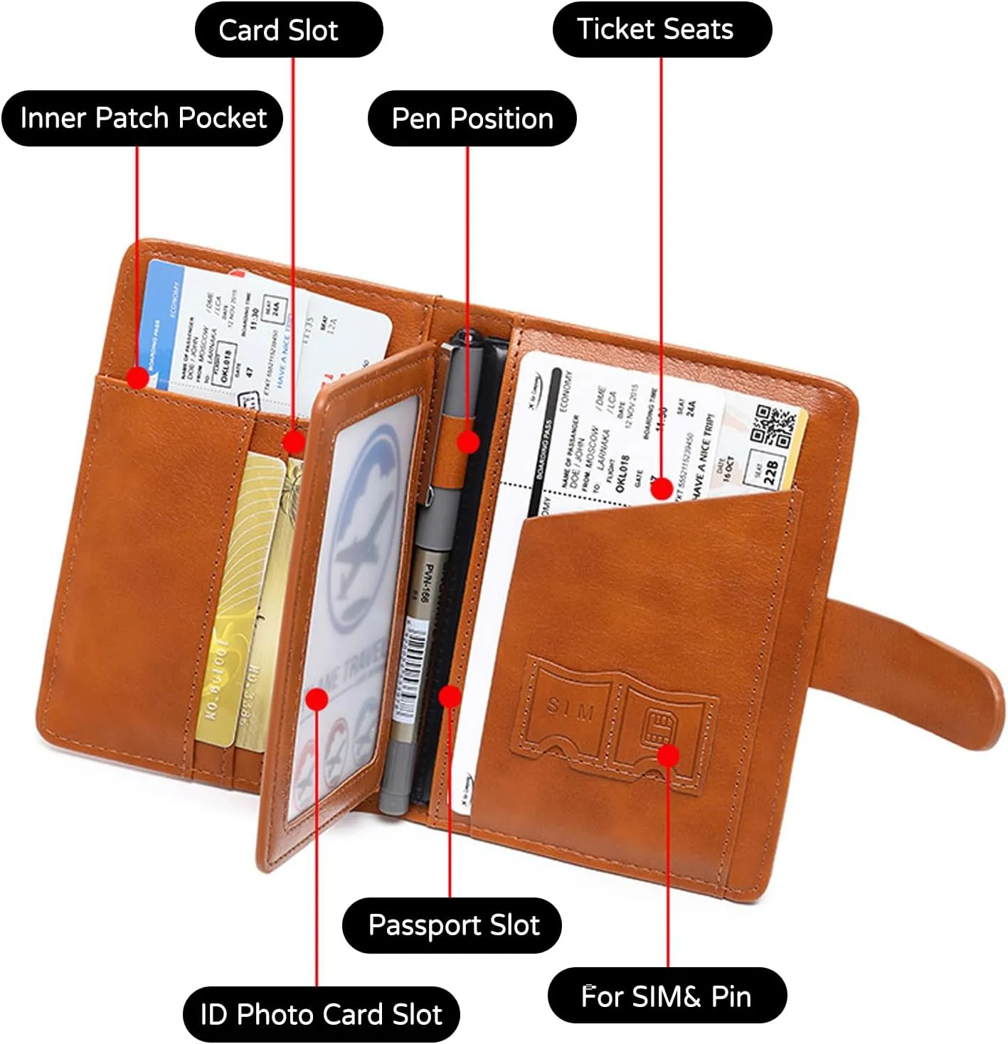 PORRASSO Passport Holder Travel Wallet with RFID Blocking Card Case Organiser PU Travel Accessories Lightweight Passport Cover for Men Women Coffee