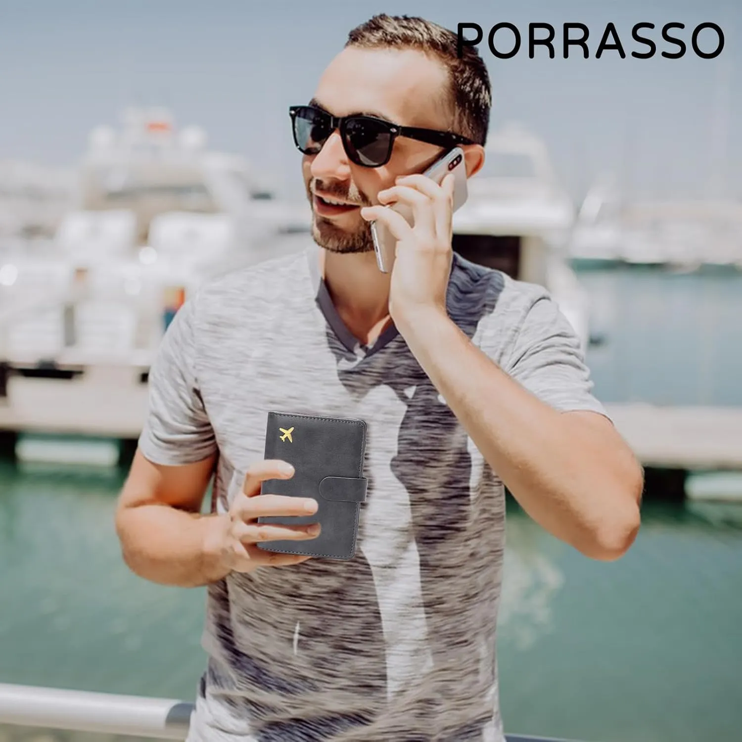 PORRASSO Passport Holder Travel Wallet with RFID Blocking Card Case Organiser PU Travel Accessories Lightweight Passport Cover for Men Women Grey