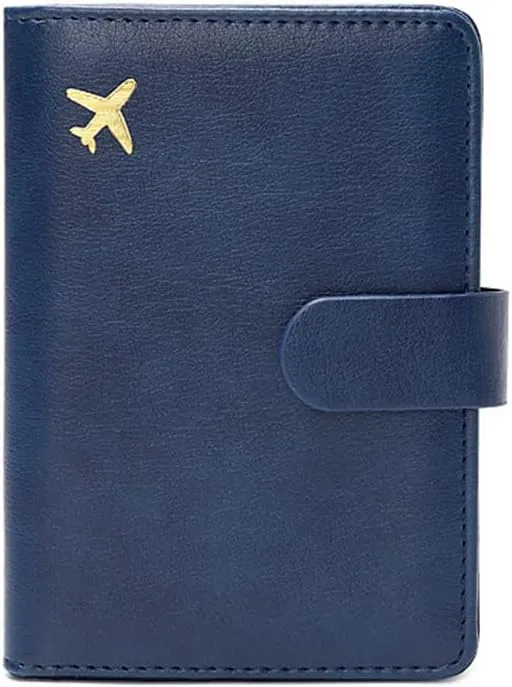 PORRASSO Passport Holder Travel Wallet with RFID Blocking Card Case Organiser PU Travel Accessories Lightweight Passport Cover for Men Women Navy Blue