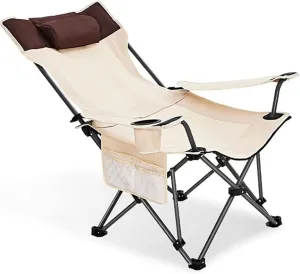 Portable Camping Chair with High Back Padded Seat, Outdoor Folding Chair with Cup Holders Carry Bag, Ideal for Beach, BBQ, Picnic, Camping