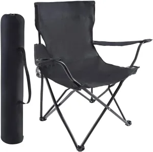 Portable Folding Camping Chair, High Back Padded Chair with 2 Cup Holders, Carry Bag, Heavy-Duty Steel Frame for Camping, Fishing, Picnic, BBQ