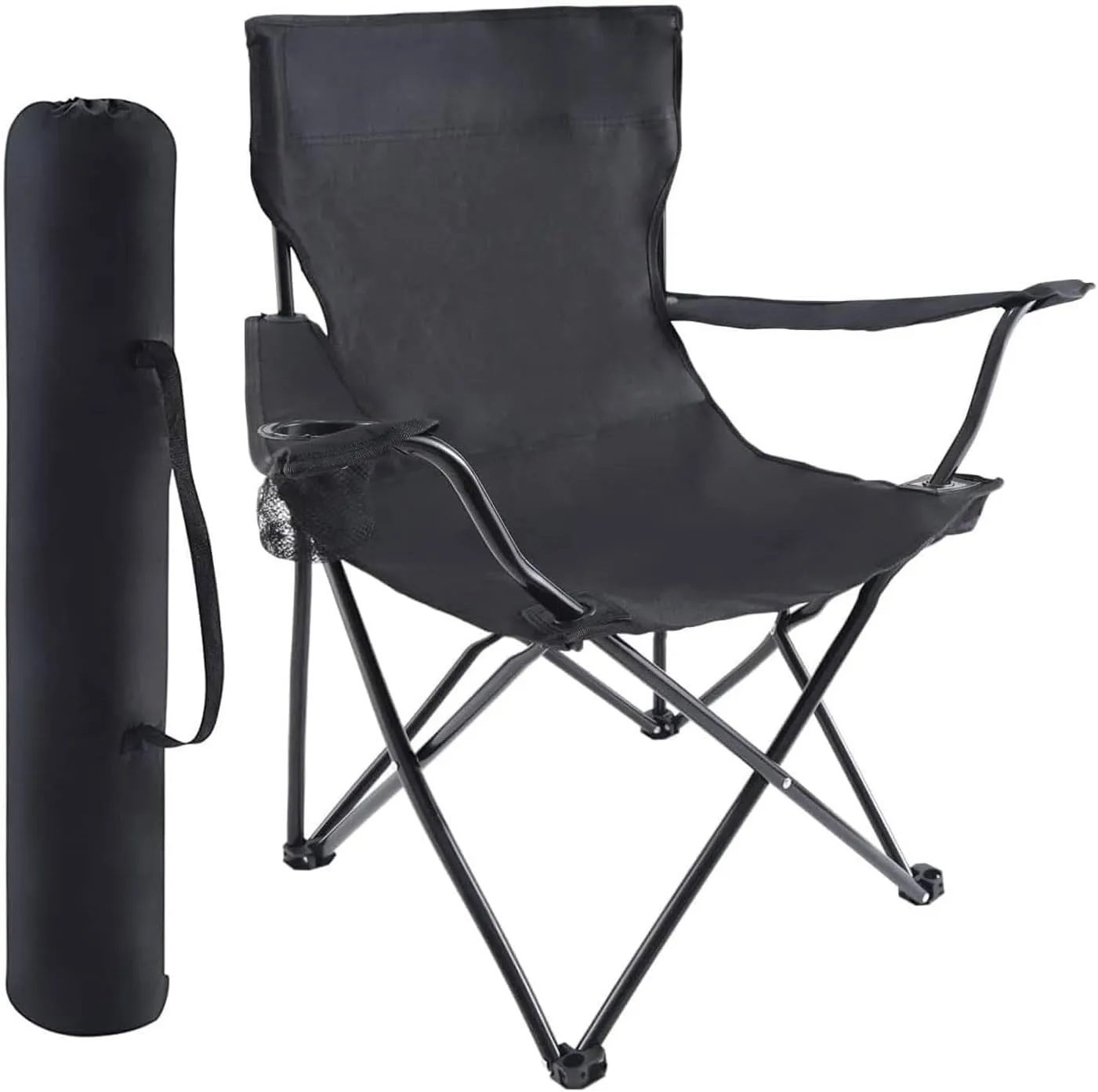 Portable Folding Camping Chair, High Back Padded Chair with 2 Cup Holders, Carry Bag, Heavy-Duty Steel Frame for Camping, Fishing, Picnic, BBQ