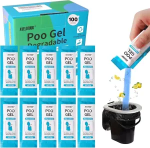 Portable Toilet Absorbent Gel Powder, 100 Pack Poo Gel for Camping Toilet Solid Waste and Urine, Eco Gel for Outdoor Recreation Hiking Fast-Acting Gel Deodorizing Treatment