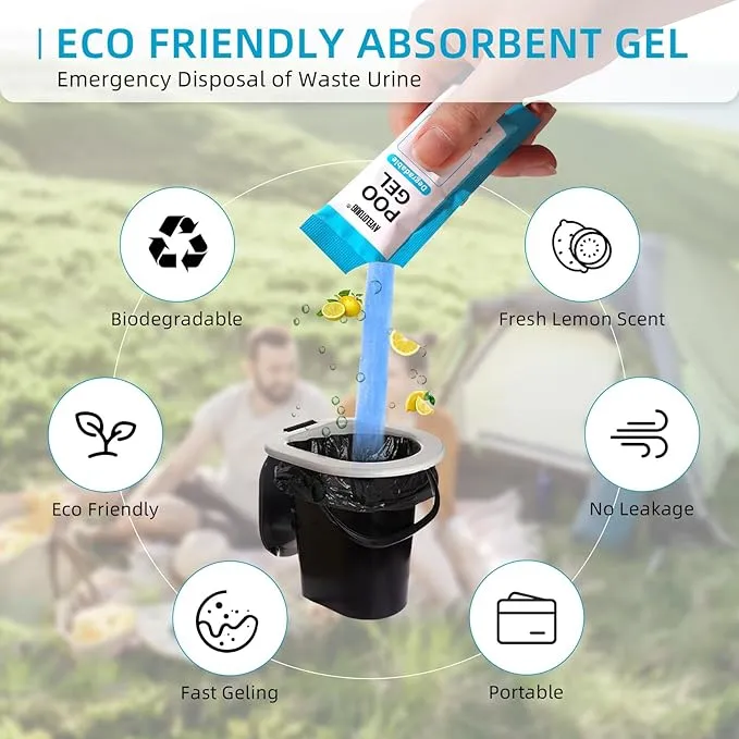 Portable Toilet Absorbent Gel Powder, 100 Pack Poo Gel for Camping Toilet Solid Waste and Urine, Eco Gel for Outdoor Recreation Hiking Fast-Acting Gel Deodorizing Treatment