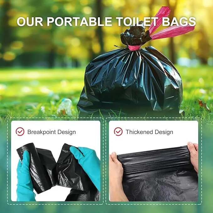 Portable Toilet Bags Drawstring 8 Gallon 60 Count，Camping Toilet Bags Toilet Trash Bags Leak-Proof, Waste Bags for Camping, Hiking, Traveling,Emergency, Outdoor Activities