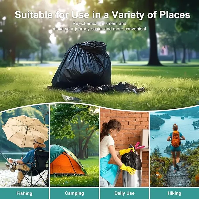 Portable Toilet Bags Drawstring 8 Gallon 60 Count，Camping Toilet Bags Toilet Trash Bags Leak-Proof, Waste Bags for Camping, Hiking, Traveling,Emergency, Outdoor Activities