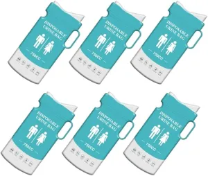 portable toilet - Disposable Vomiting & Urine Bags (6 pack)- Outdoor Personal Hygiene and sanitation - Enhanced Odor Control with Absorbent Cotton Pads, 750ml Capacity - quick solidation