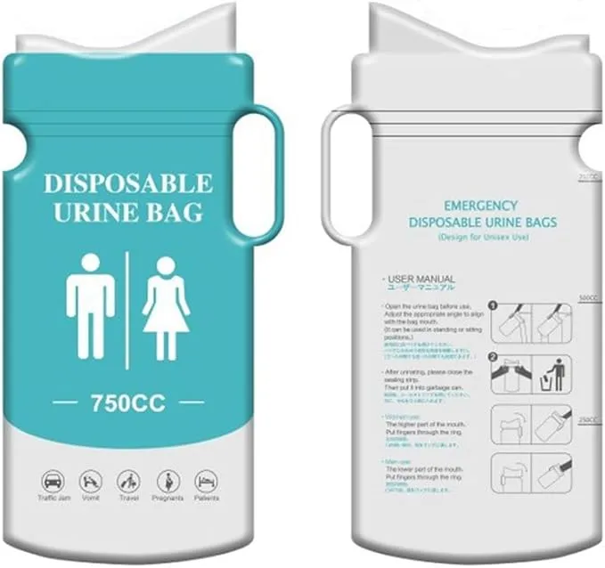 portable toilet - Disposable Vomiting & Urine Bags (6 pack)- Outdoor Personal Hygiene and sanitation - Enhanced Odor Control with Absorbent Cotton Pads, 750ml Capacity - quick solidation