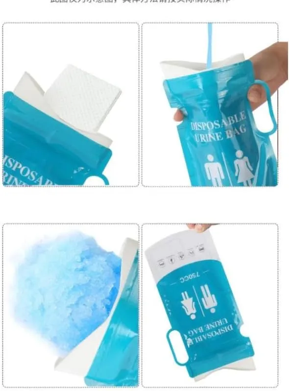 portable toilet - Disposable Vomiting & Urine Bags (6 pack)- Outdoor Personal Hygiene and sanitation - Enhanced Odor Control with Absorbent Cotton Pads, 750ml Capacity - quick solidation