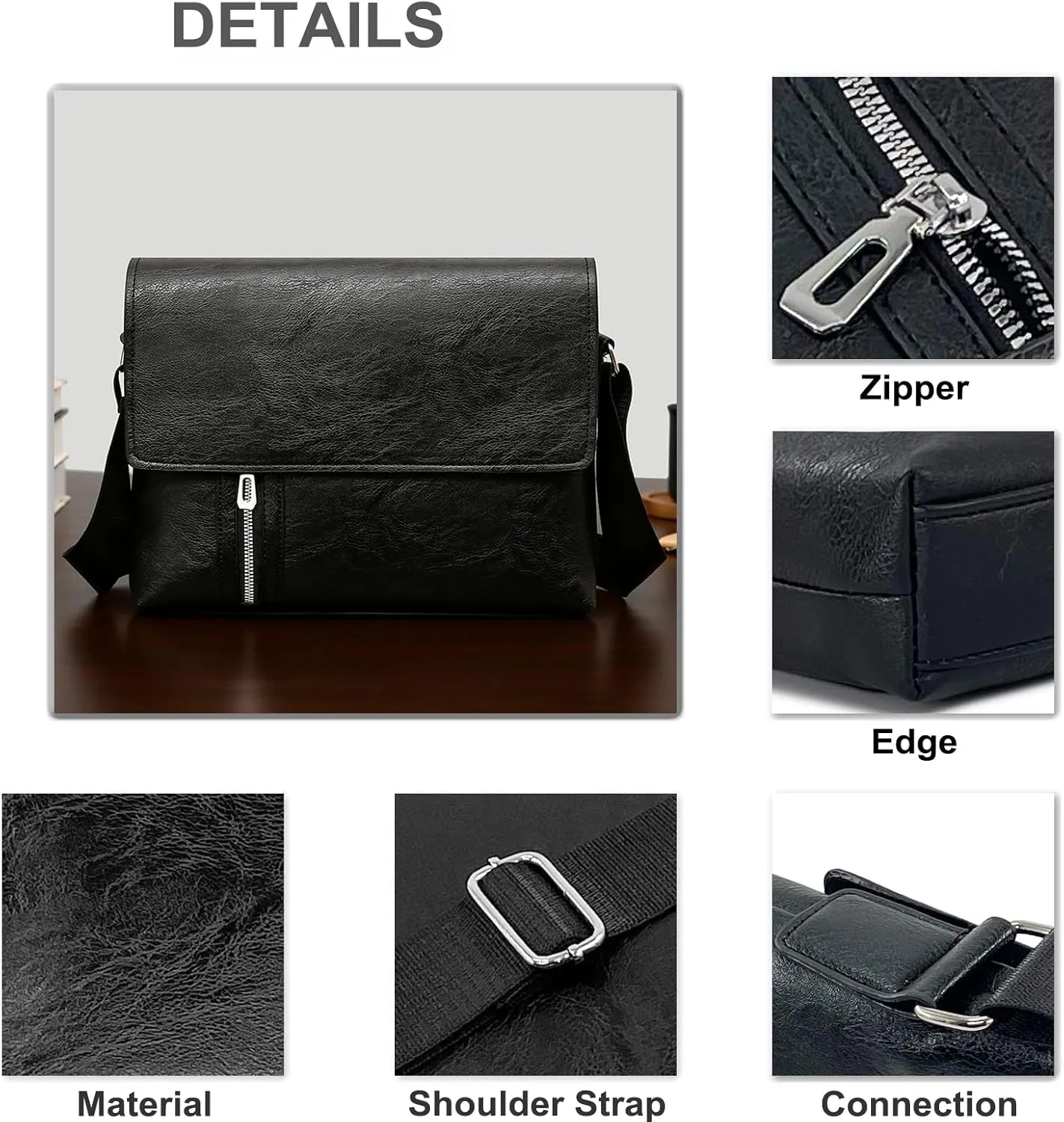 PORT&LOTUS Messenger Bags for Men - Small PU Leather Crossbody Bags