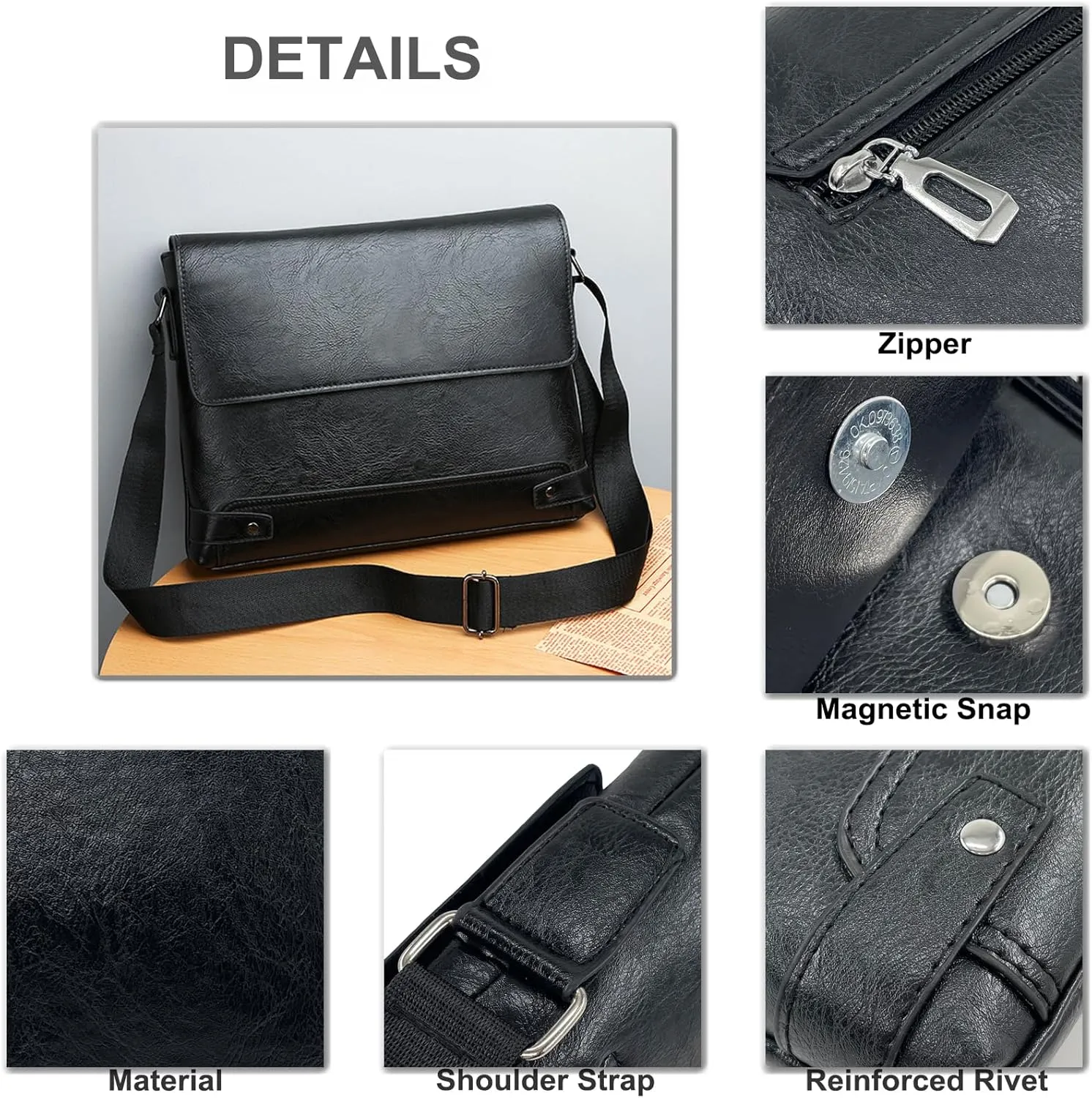 PORT&LOTUS Messenger Bags for Men - Small PU Leather Crossbody Bags
