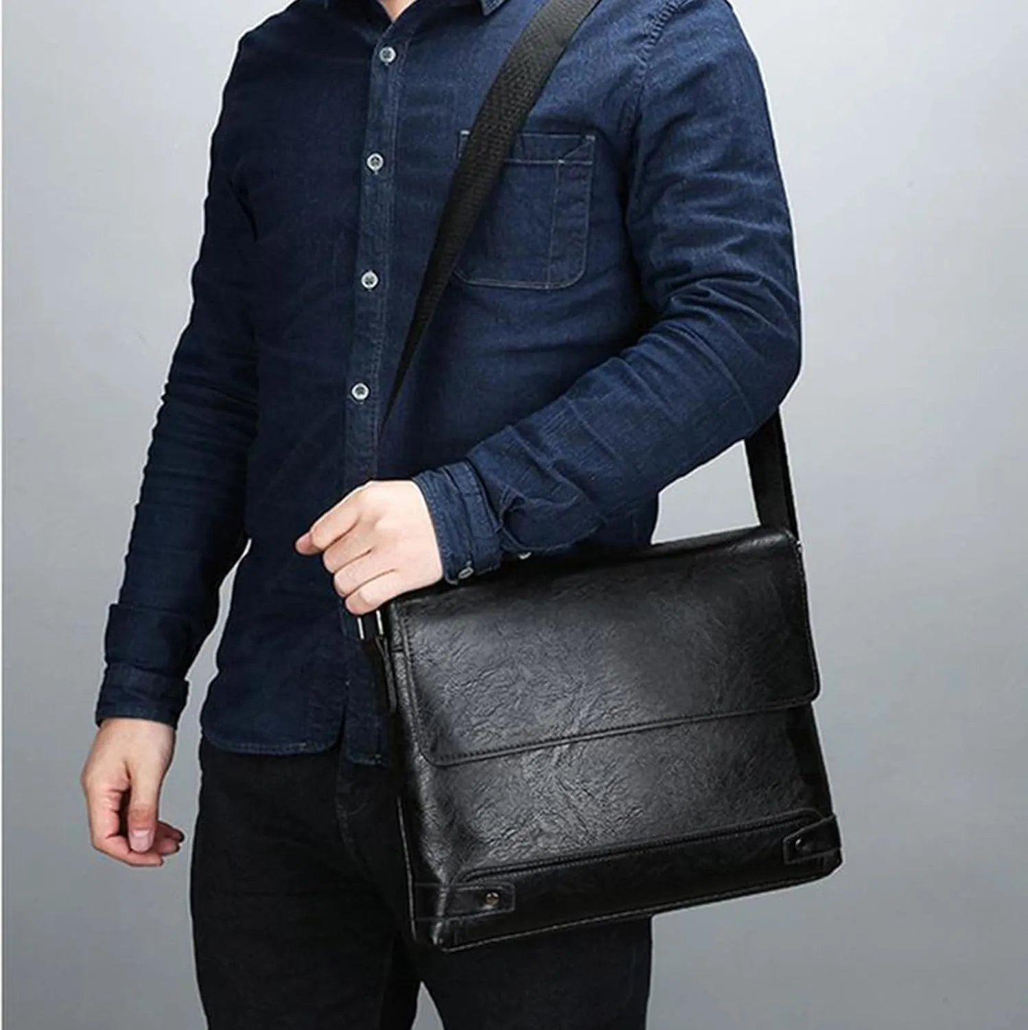 PORT&LOTUS Messenger Bags for Men - Small PU Leather Crossbody Bags