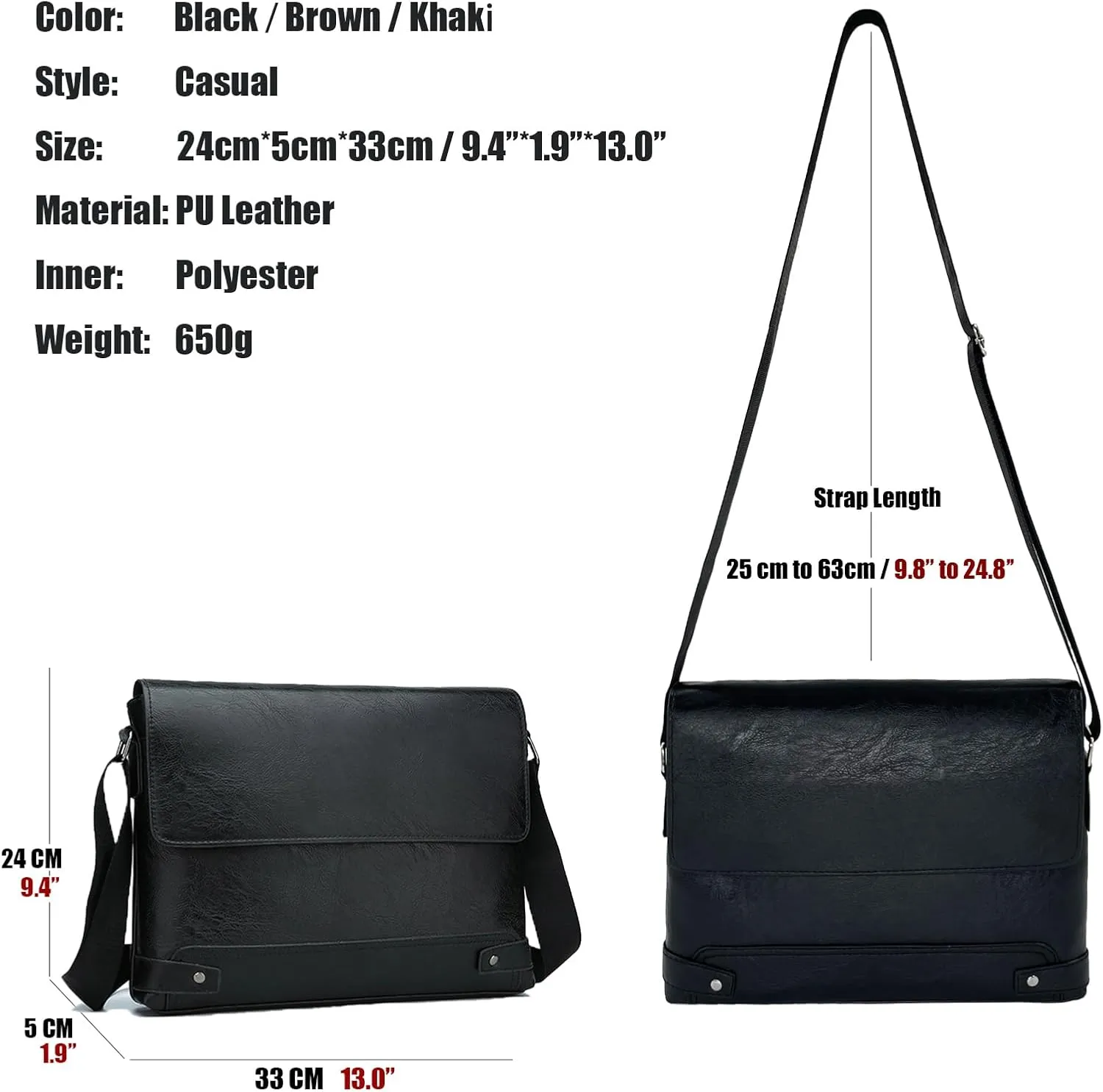 PORT&LOTUS Messenger Bags for Men - Small PU Leather Crossbody Bags