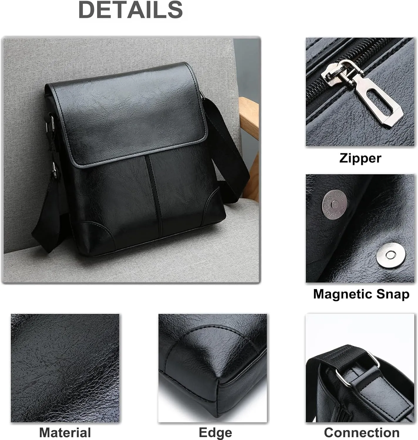 PORT&LOTUS Messenger Bags for Men - Small PU Leather Crossbody Bags