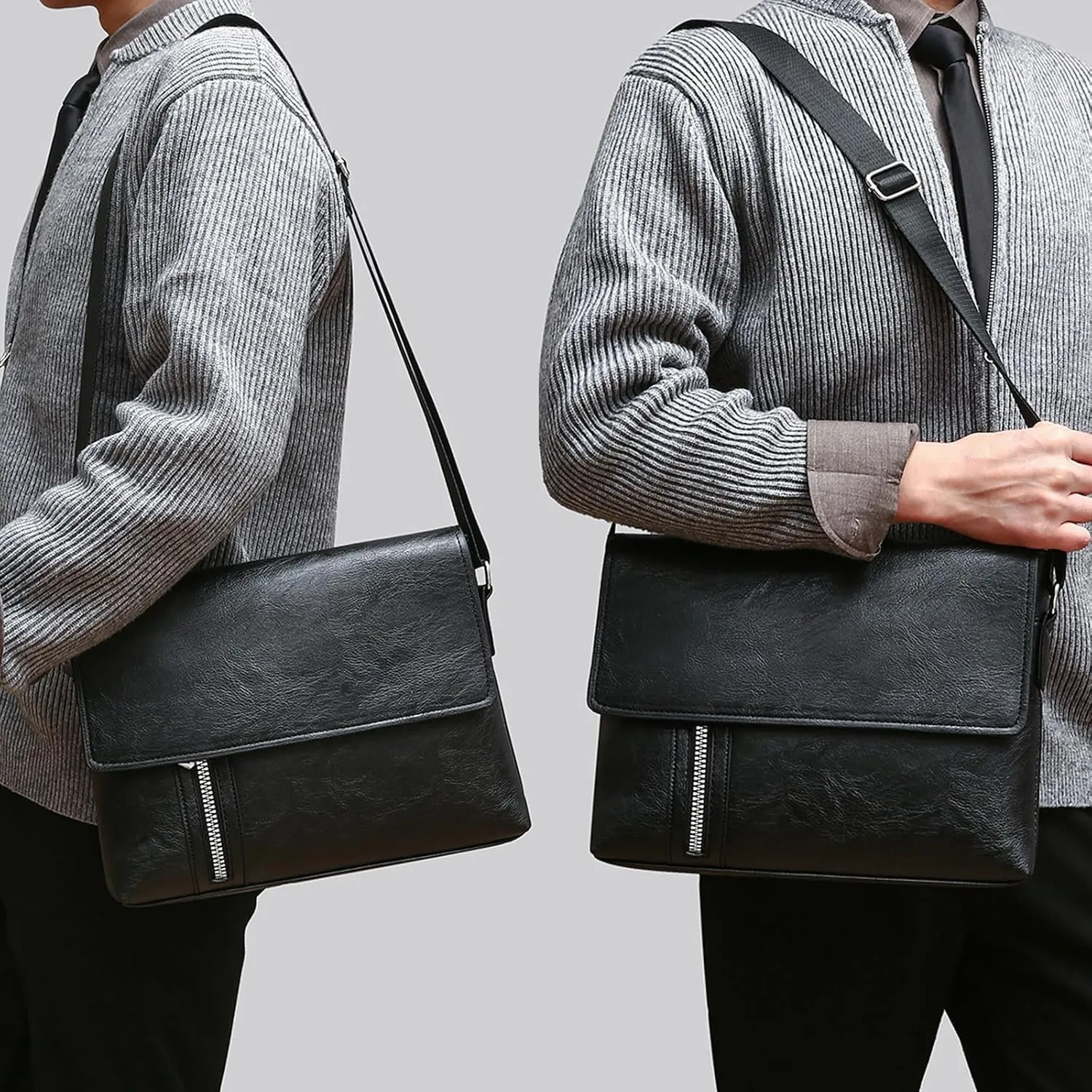 PORT&LOTUS Messenger Bags for Men - Small PU Leather Crossbody Bags