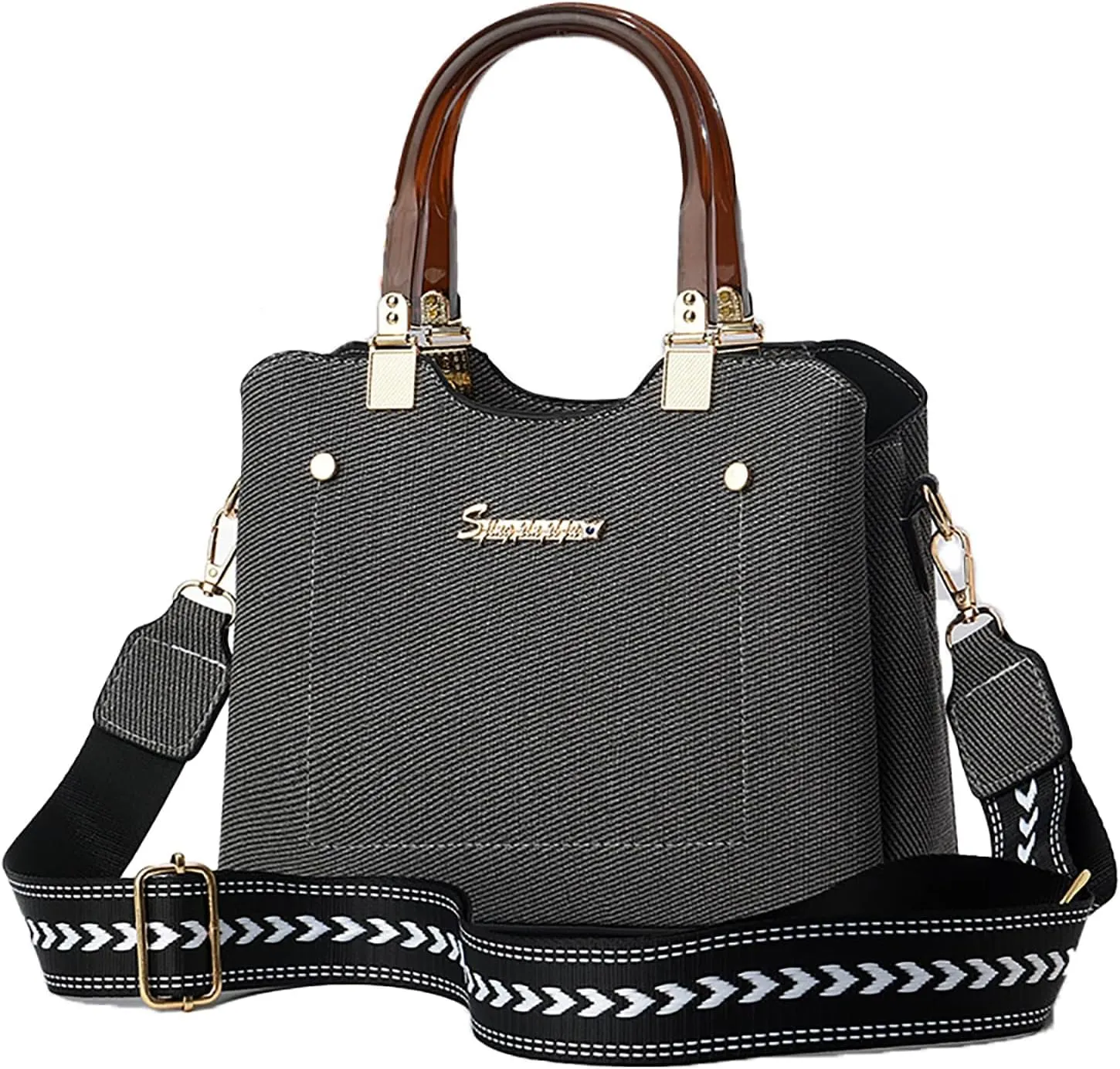 PORT&LOTUS Small Double Top Handle Crossbody Purses for Women Shoulder Bags for Women with Guitar Strap