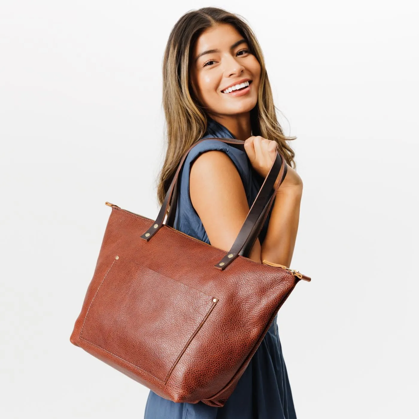 Portland Leather Goods Medium Zipper Tote Bag – Handmade, Durable & Unlined – Interior & Exterior Pockets