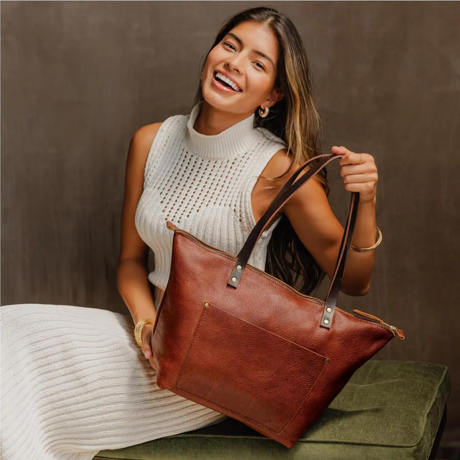 Portland Leather Goods Medium Zipper Tote Bag – Handmade, Durable & Unlined – Interior & Exterior Pockets