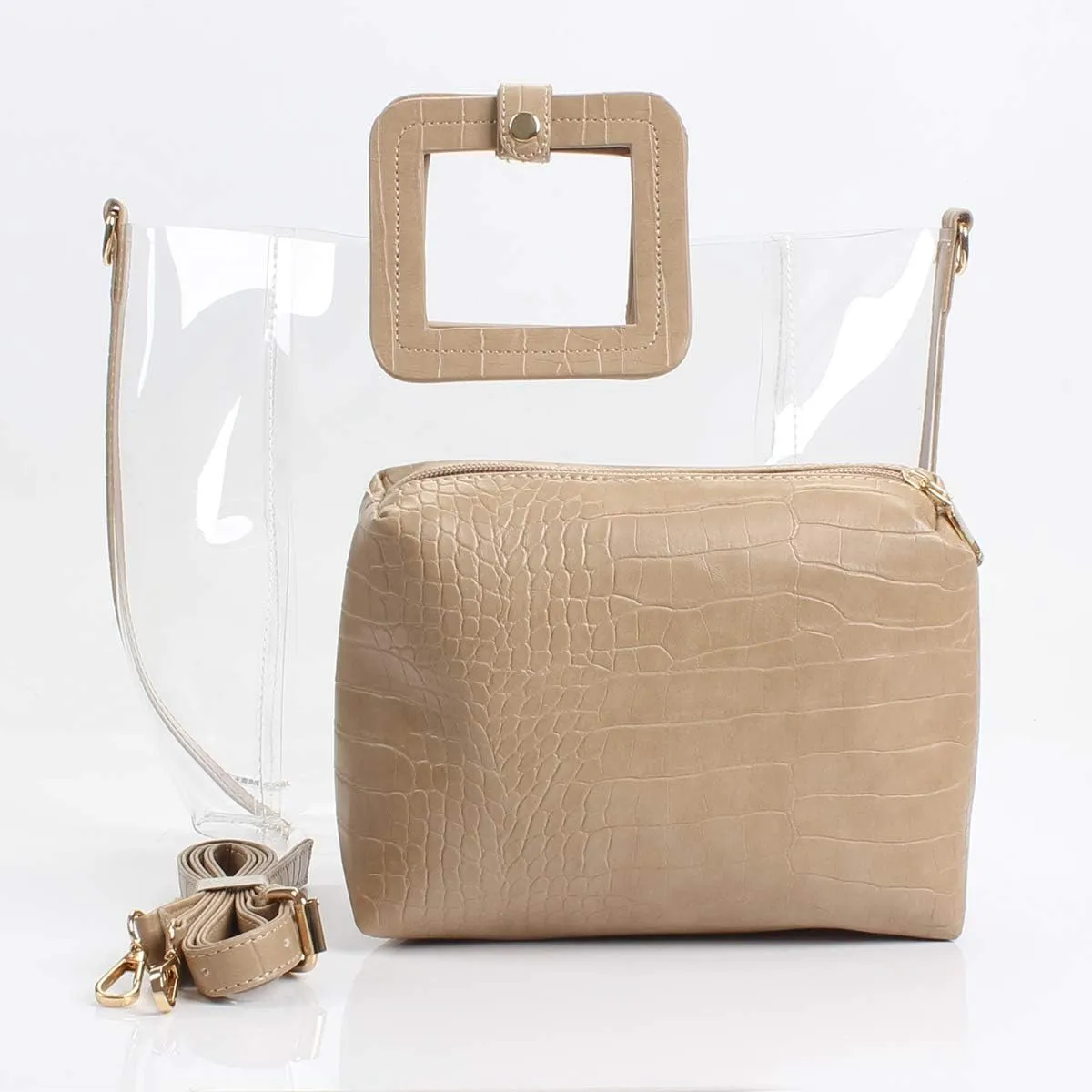 Poxas Classic PVC Jelly Handbag with Strap Waterproof Clear Purse Tote Beach Shoulder Bags