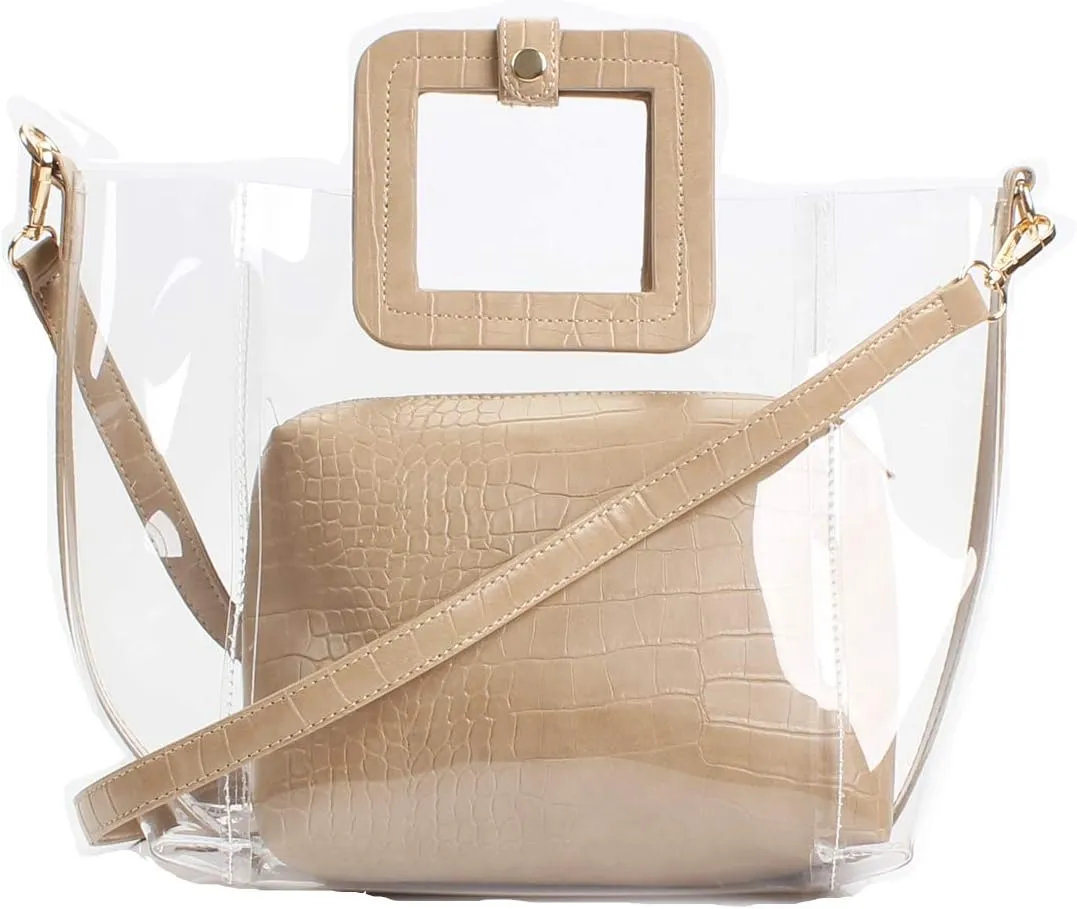 Poxas Classic PVC Jelly Handbag with Strap Waterproof Clear Purse Tote Beach Shoulder Bags