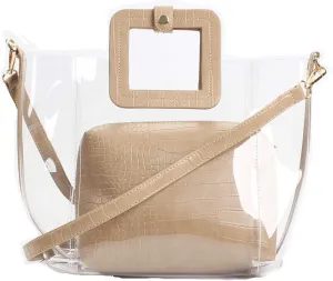 Poxas Classic PVC Jelly Handbag with Strap Waterproof Clear Purse Tote Beach Shoulder Bags