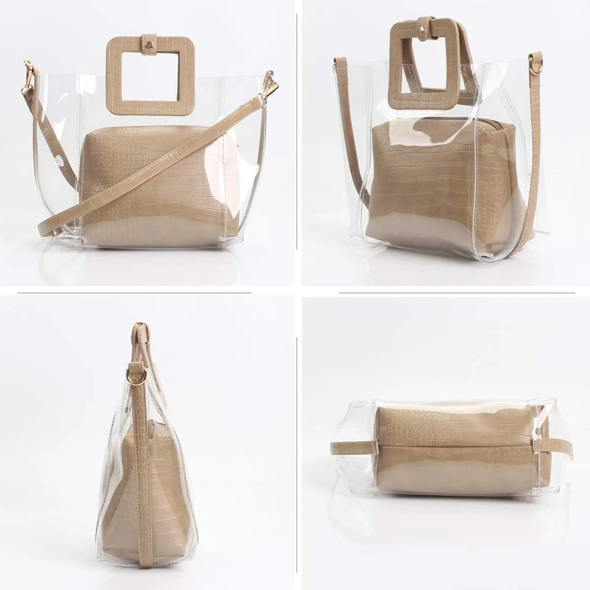 Poxas Classic PVC Jelly Handbag with Strap Waterproof Clear Purse Tote Beach Shoulder Bags