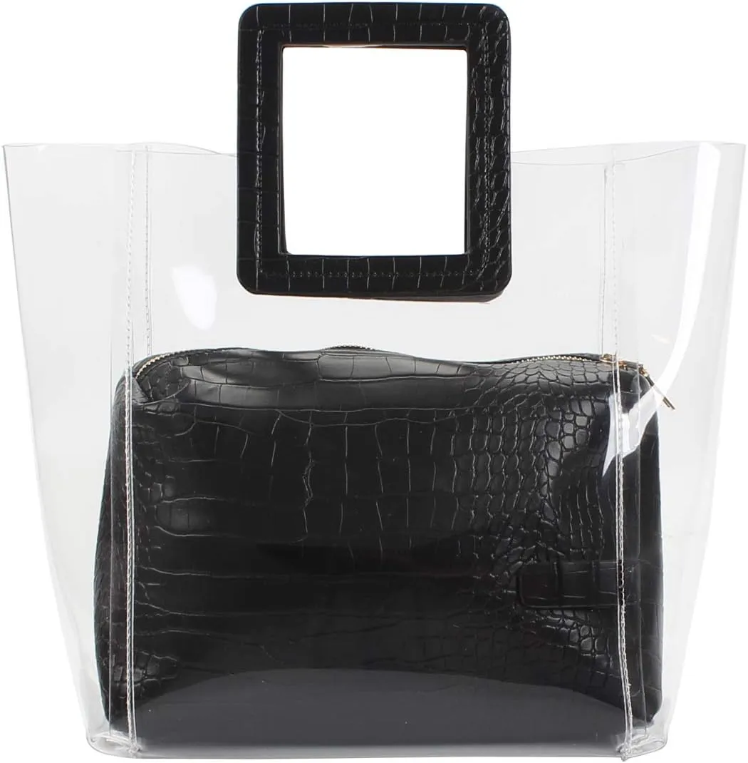 Poxas Womens Transparent Shoulder Bags Clear Tote PVC Handbag Jelly Purse Waterproof Bag