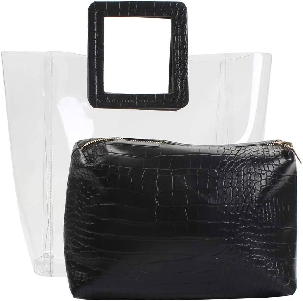 Poxas Womens Transparent Shoulder Bags Clear Tote PVC Handbag Jelly Purse Waterproof Bag