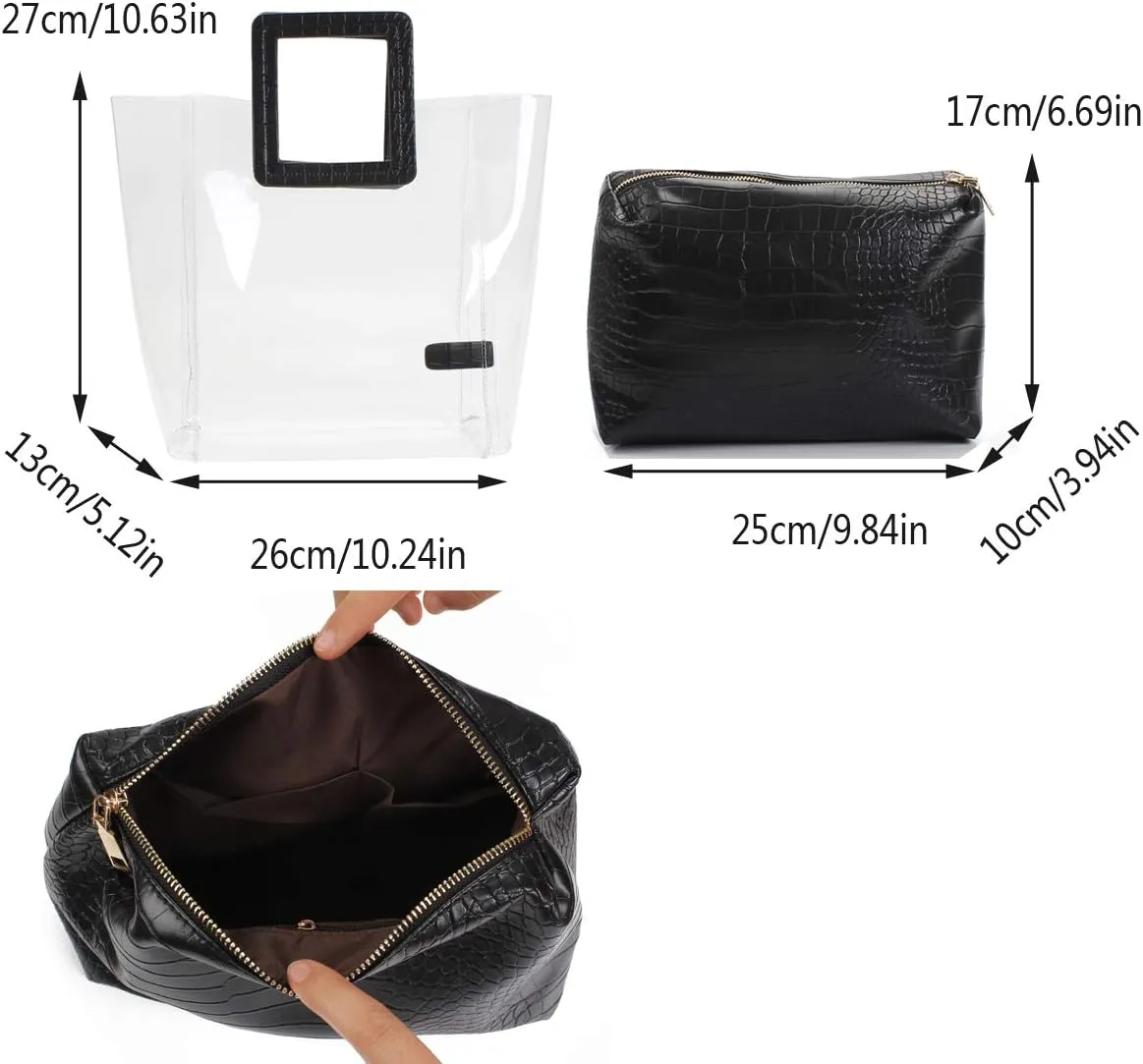 Poxas Womens Transparent Shoulder Bags Clear Tote PVC Handbag Jelly Purse Waterproof Bag