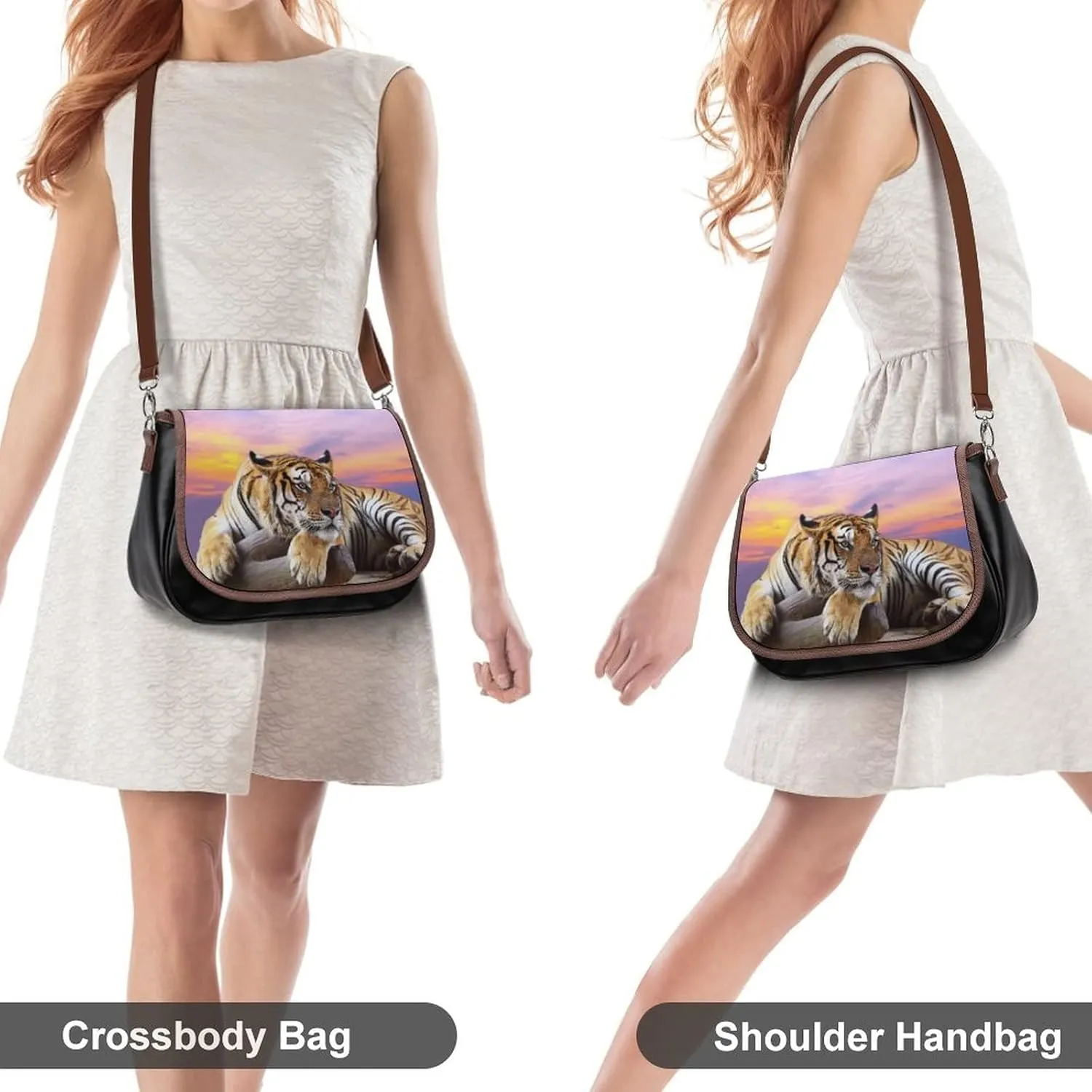 Printed Crossbody Bag Shoulder Bag PU Leather Women's Designer Satchels Thinking Tiger