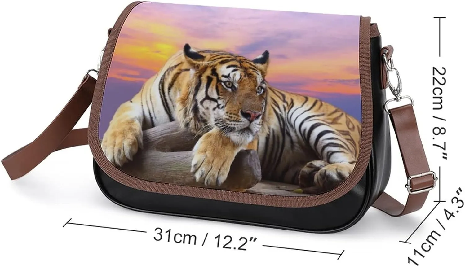 Printed Crossbody Bag Shoulder Bag PU Leather Women's Designer Satchels Thinking Tiger