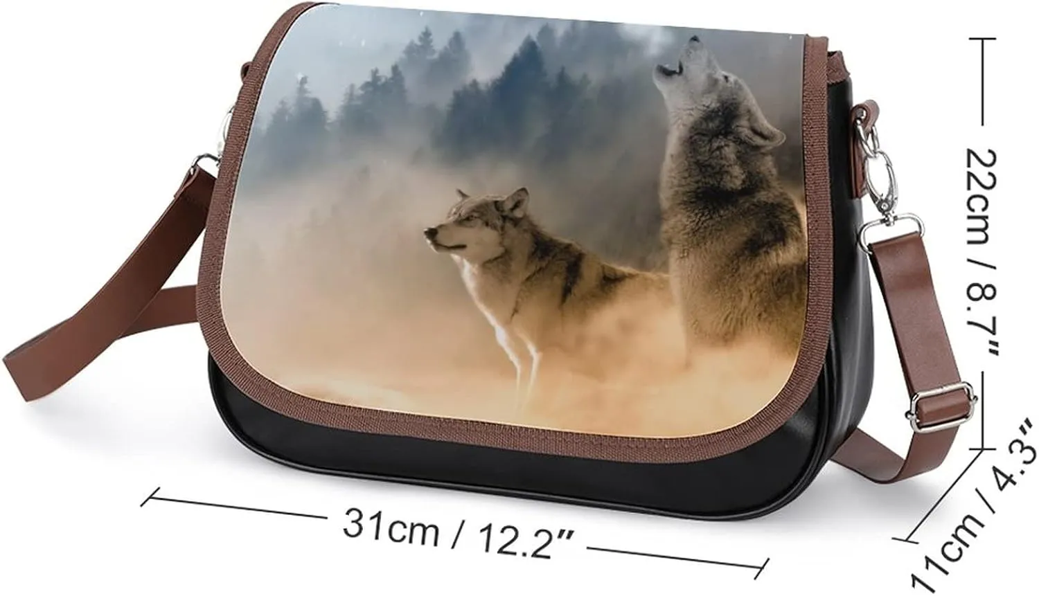 Printed Shoulder Crossbody Bag Leather Hobo Bags Medium Ladies Top Handles Satchels The Wolves