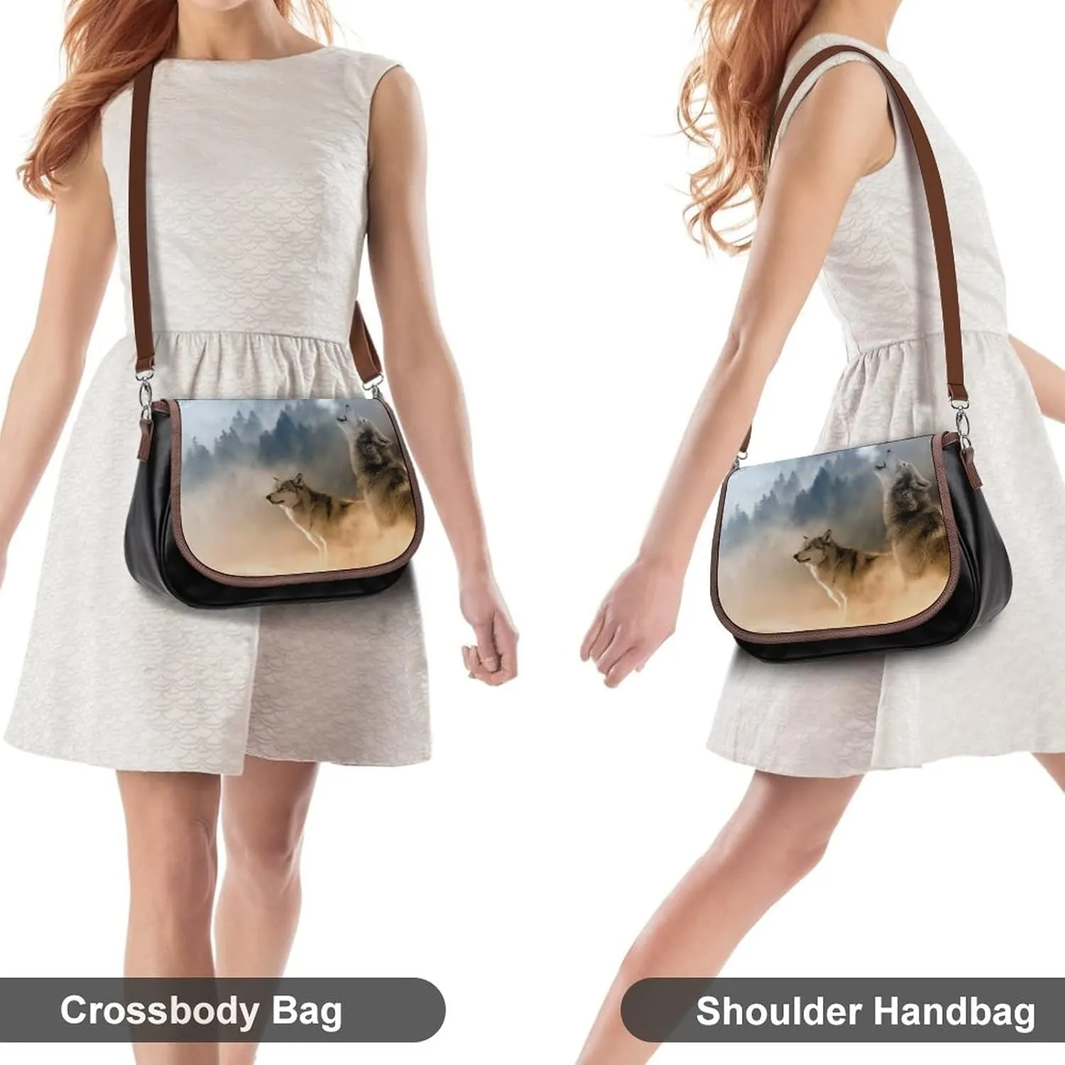 Printed Shoulder Crossbody Bag Leather Hobo Bags Medium Ladies Top Handles Satchels The Wolves