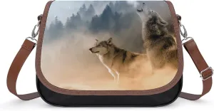 Printed Shoulder Crossbody Bag Leather Hobo Bags Medium Ladies Top Handles Satchels The Wolves
