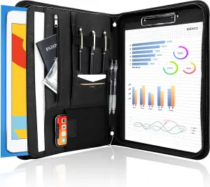 ProCase Portfolio Business Padfolio Folder with Zipper, Conference Meeting Executive File Legal Document Organizer with Pockets Letter Size A4 Writing Pad Notepad Padfolio for Father's Day Gift -Black