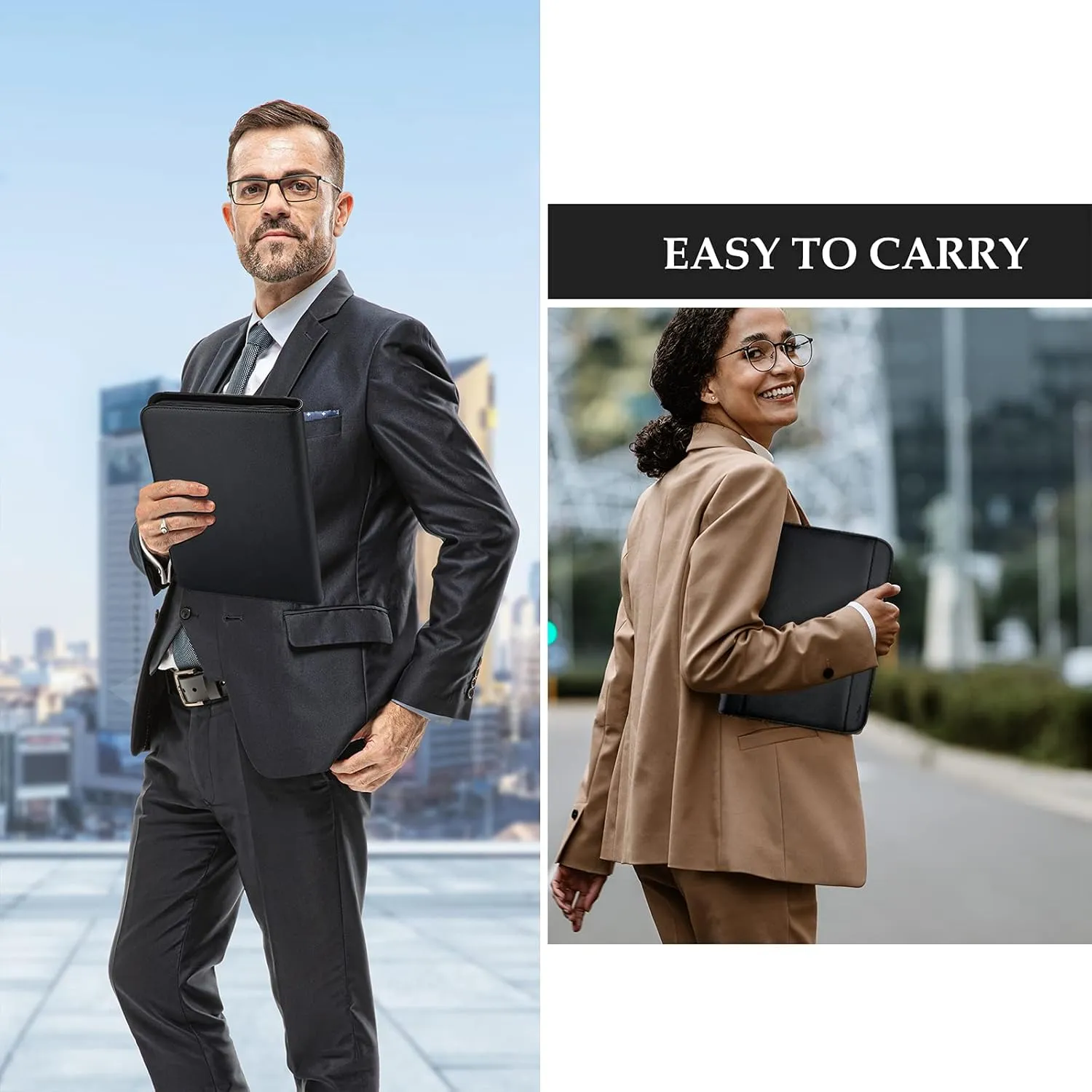 ProCase Portfolio Business Padfolio Folder with Zipper, Conference Meeting Executive File Legal Document Organizer with Pockets Letter Size A4 Writing Pad Notepad Padfolio for Father's Day Gift -Black
