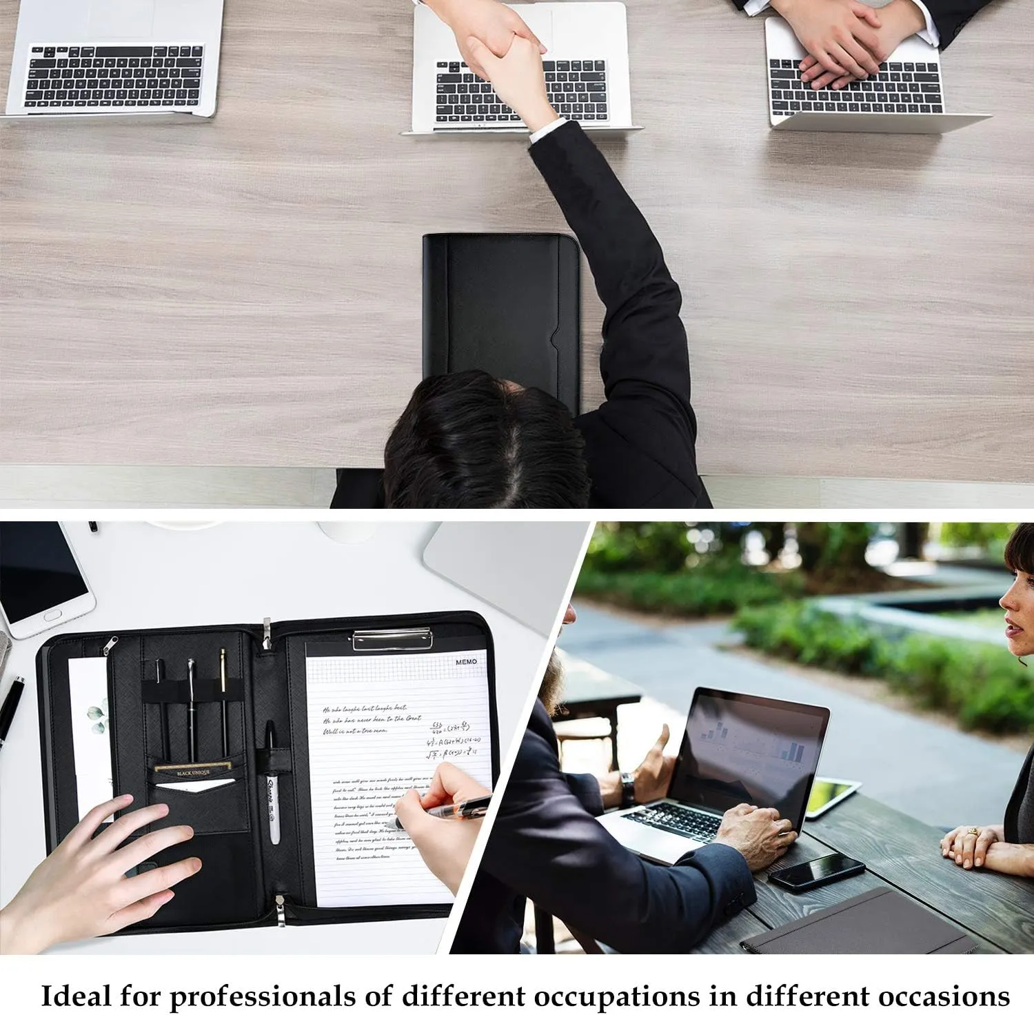 ProCase Portfolio Business Padfolio Folder with Zipper, Conference Meeting Executive File Legal Document Organizer with Pockets Letter Size A4 Writing Pad Notepad Padfolio for Father's Day Gift -Black
