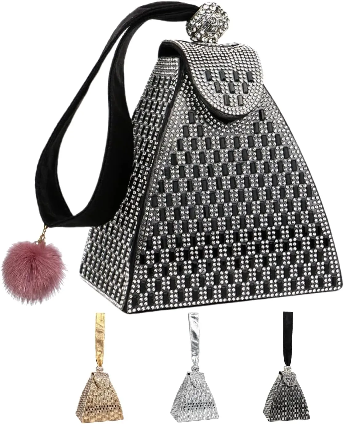 Pyramid Shape Luxury Evening Bags for womems,Sparkly Glitter Triangle Wristlet Handbag,Wedding Party Clutch Purse