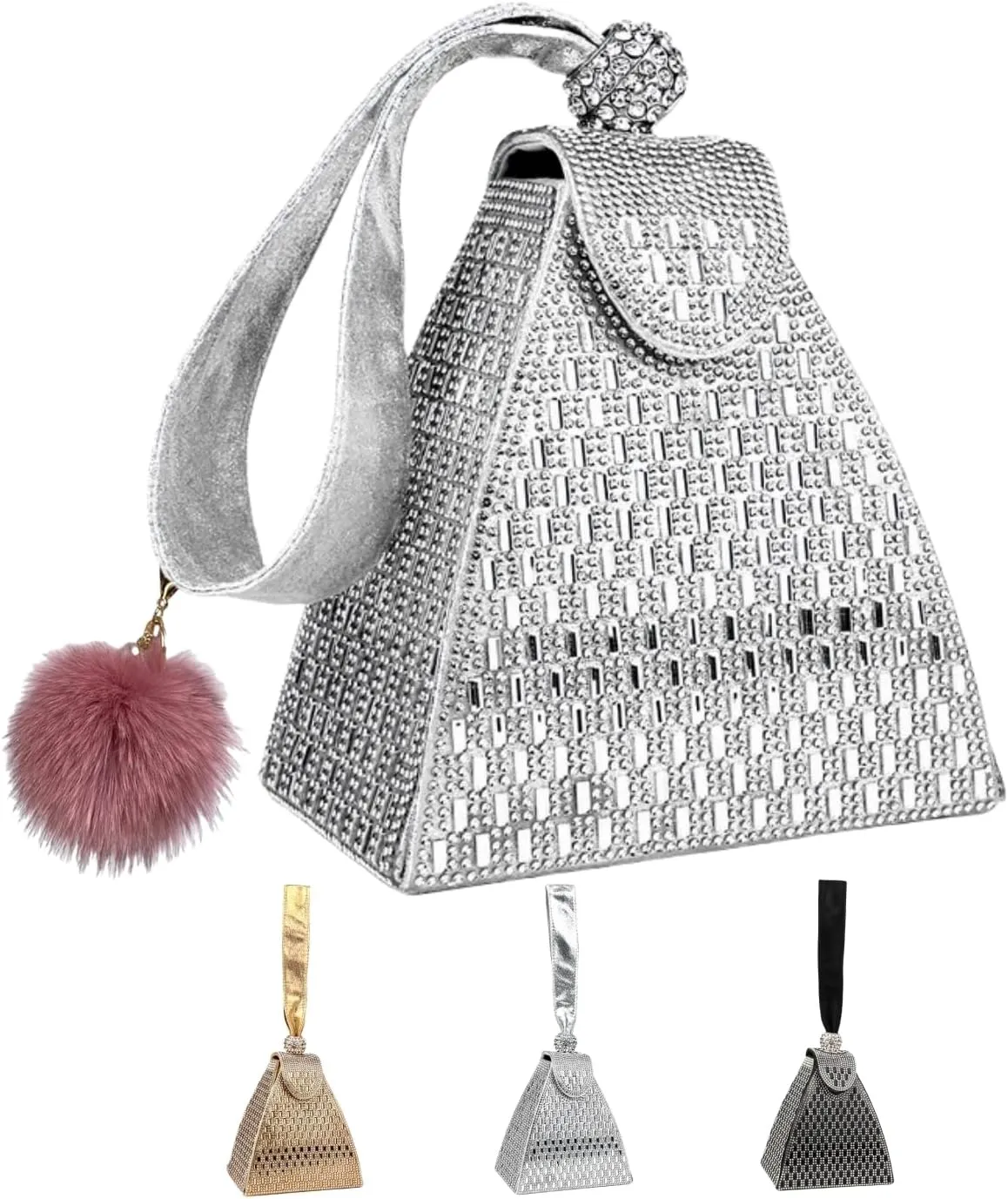 Pyramid Shape Luxury Evening Bags for womems,Sparkly Glitter Triangle Wristlet Handbag,Wedding Party Clutch Purse