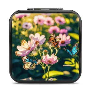 QMNBTES Butterflies And Blooms Switch Game Case Switch Game Holder Cartridge Case Storage 24 Games & 2 Micro Sd Card Slots, Travel Carry Cases, Portable Games Card Storage, Hard Shell, Buckle Closure
