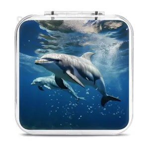 QMNBTES Cute Dolphins Switch Game Case Switch Game Holder Cartridge Case Storage 12 Games & 2 Micro Sd Card Slots, Travel Carry Cases, Portable Games Card Storage, Hard Shell, Buckle Closure