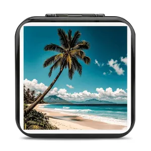 QMNBTES Palm Tree Hawaii Beach Switch Game Case Switch Game Holder Cartridge Case Storage 24 Games & 2 Micro Sd Card Slots, Travel Carry Cases, Portable Games Card Storage, Hard Shell, Buckle Closure