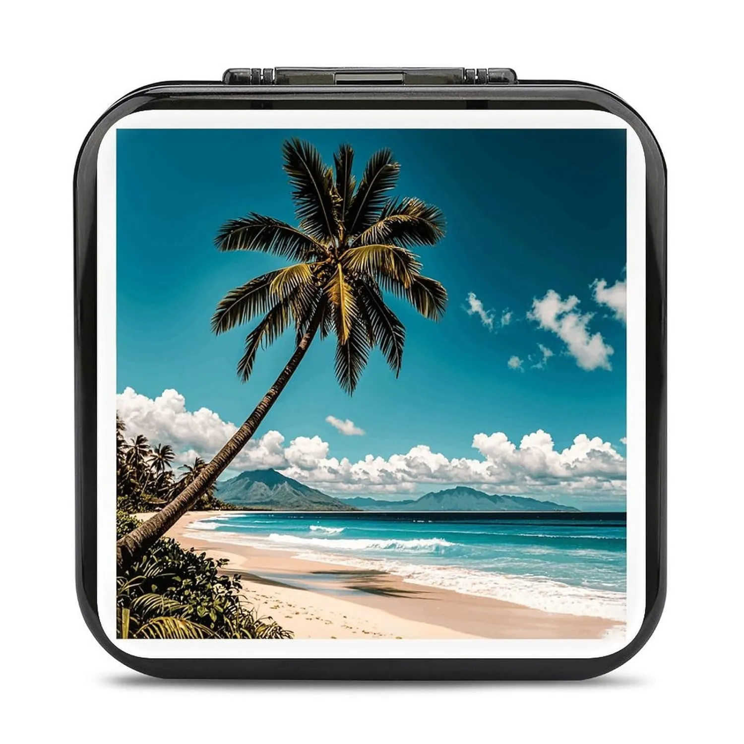 QMNBTES Palm Tree Hawaii Beach Switch Game Case Switch Game Holder Cartridge Case Storage 24 Games & 2 Micro Sd Card Slots, Travel Carry Cases, Portable Games Card Storage, Hard Shell, Buckle Closure