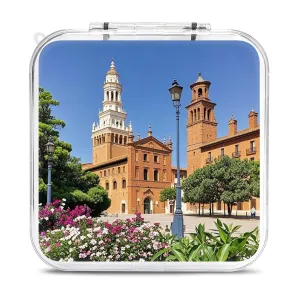 QMNBTES Spanish Cities Switch Game Case Switch Game Holder Cartridge Case Storage 12 Games & 2 Micro Sd Card Slots, Travel Carry Cases, Portable Games Card Storage, Hard Shell, Buckle Closure
