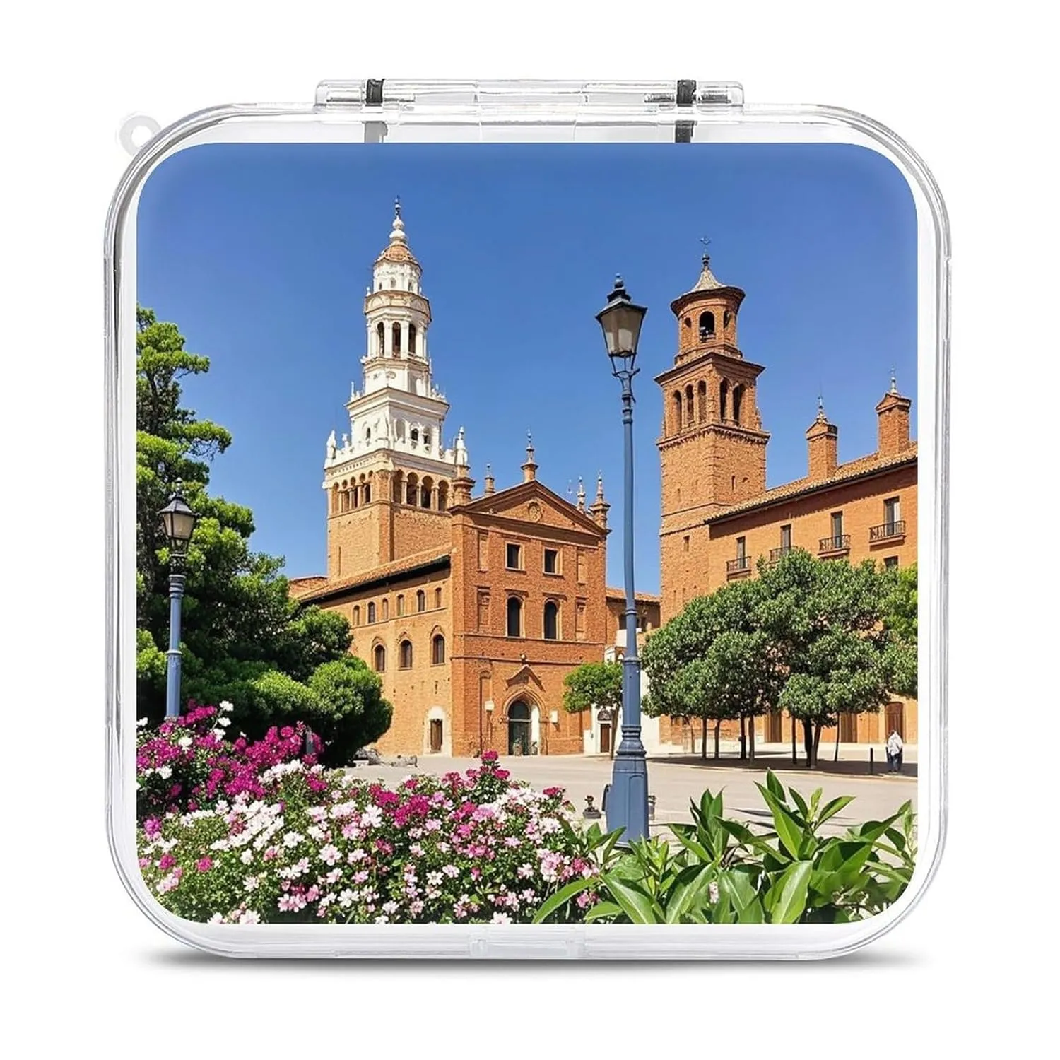 QMNBTES Spanish Cities Switch Game Case Switch Game Holder Cartridge Case Storage 12 Games & 2 Micro Sd Card Slots, Travel Carry Cases, Portable Games Card Storage, Hard Shell, Buckle Closure