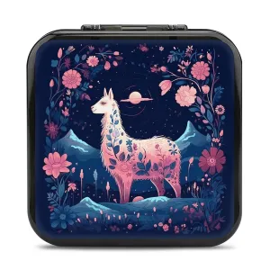 QMNBTES Starry Night Alpaca Switch Game Case Switch Game Holder Cartridge Case Storage 24 Games & 2 Micro Sd Card Slots, Travel Carry Cases, Portable Games Card Storage, Hard Shell, Buckle Closure