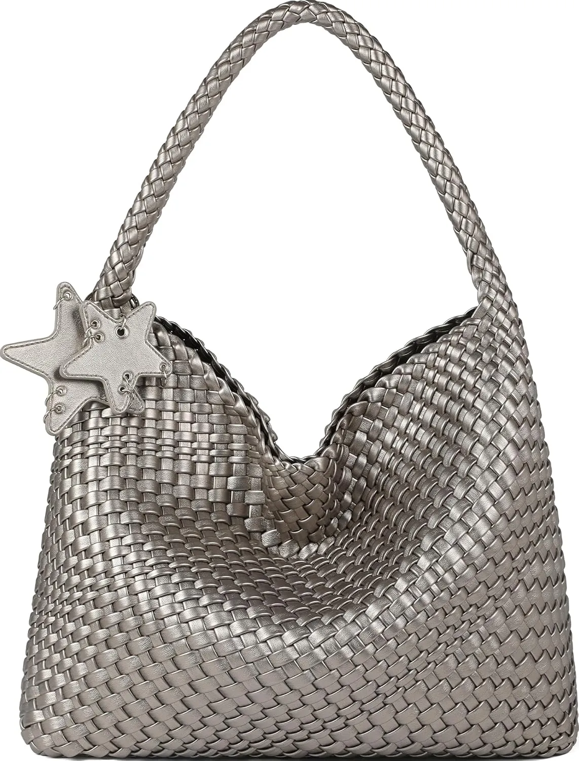 Queenoris Woven Tote Bag for Women, Fashion Vegan Leather Shoulder Handbags Summer Beach Bag Top-handle Travel Totes