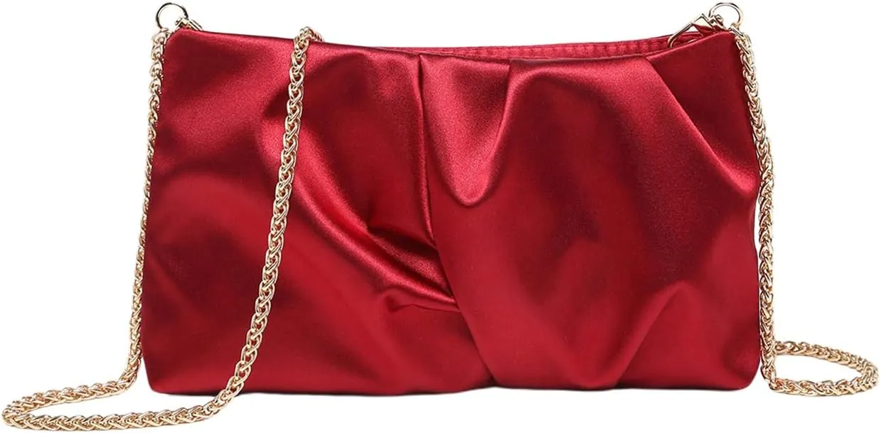 QWINEE Women's Satin Purse Ruched Evening Clutch Handbags Formal Party Handbag Wedding Bags