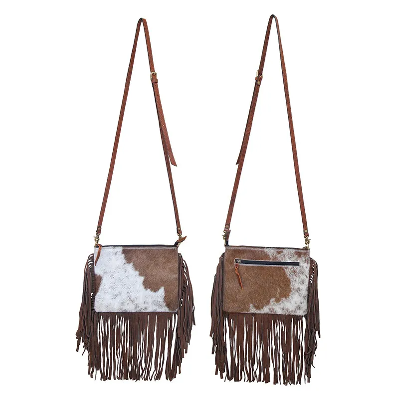 Rafter T Ranch Co. 8"X10" Cowhide Purse with Brown Fringe