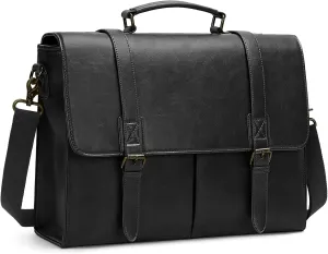 RAINSMORE Messenger Bag for Men 15.6 Inch Vintage Leather Briefcase Waterproof Laptop Bag Large Satchel Shoulder Bag Office Work Business College Computer Bag, Black
